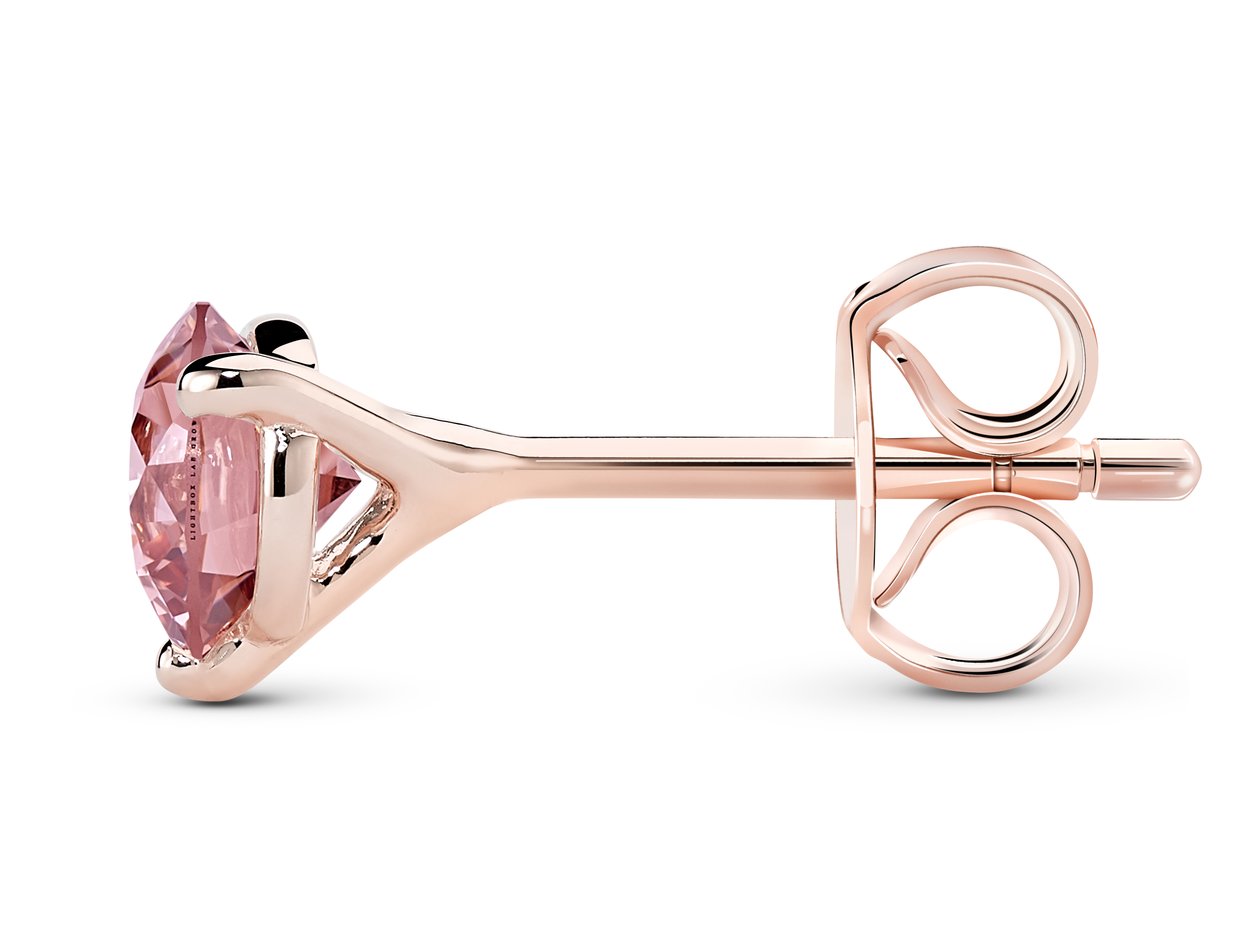 Side view of 14k rose gold earring butterfly back