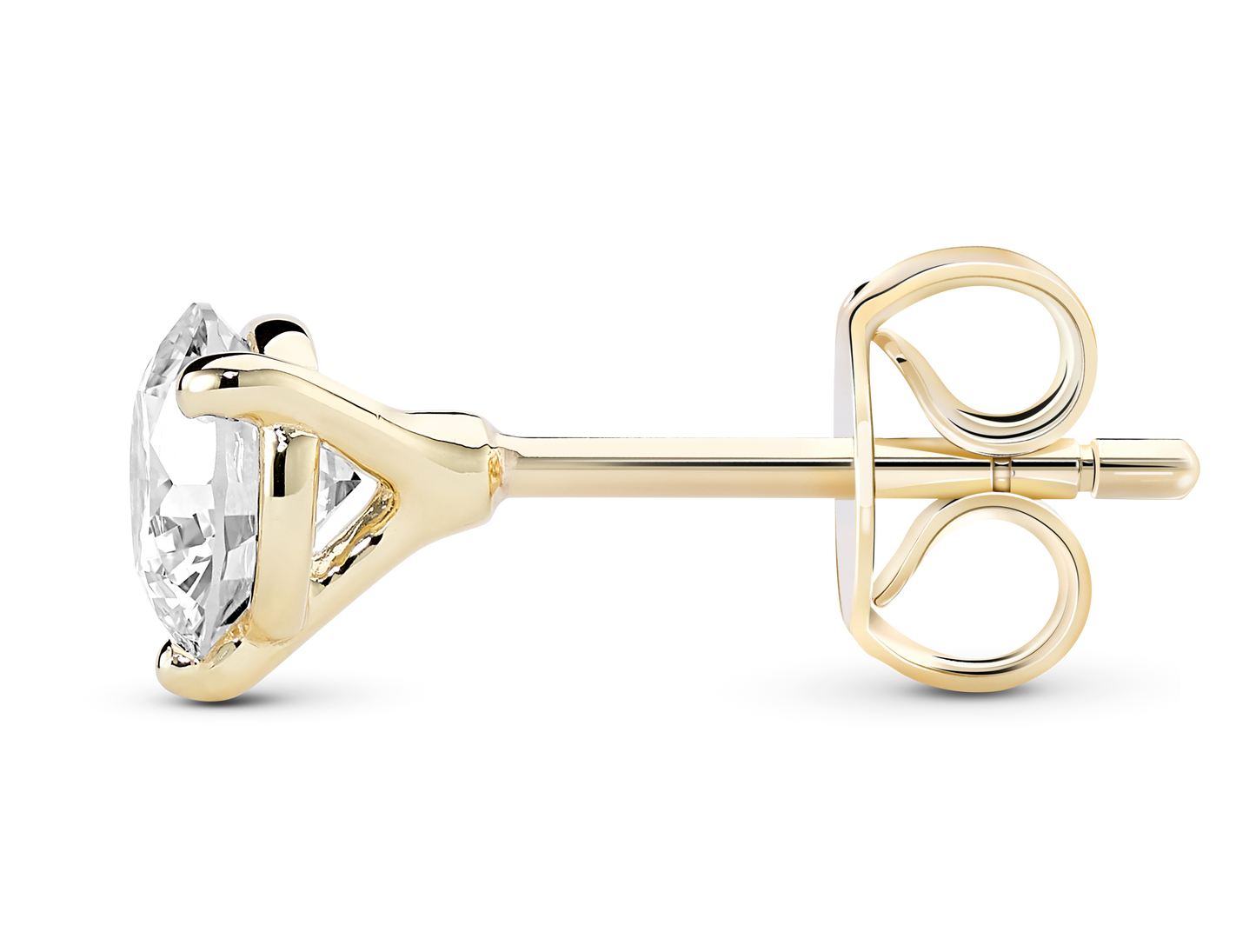 Side view of 14k yellow gold earring butterfly back