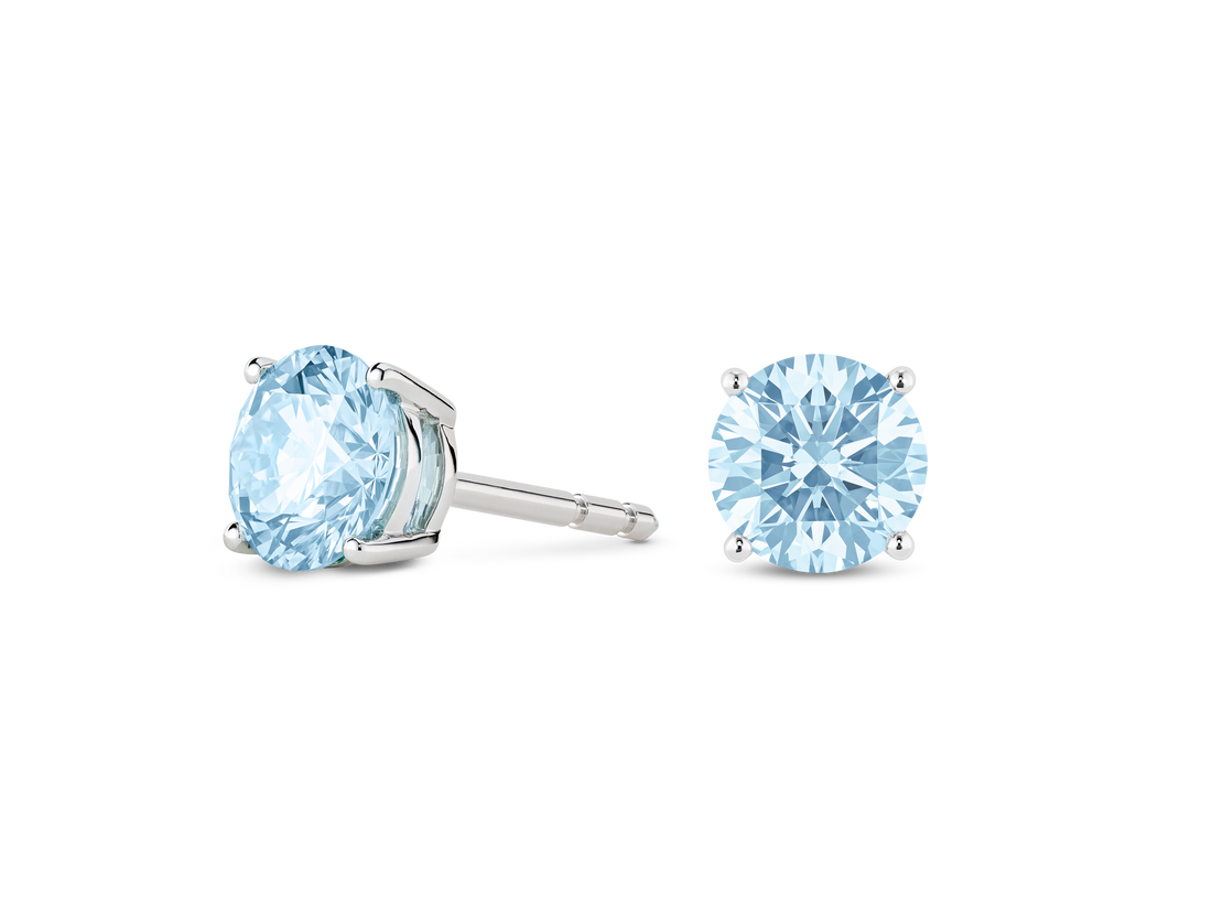 Finest Lab-Grown Diamond 2ct. tw. Round Brilliant Solitaire Studs | Blue