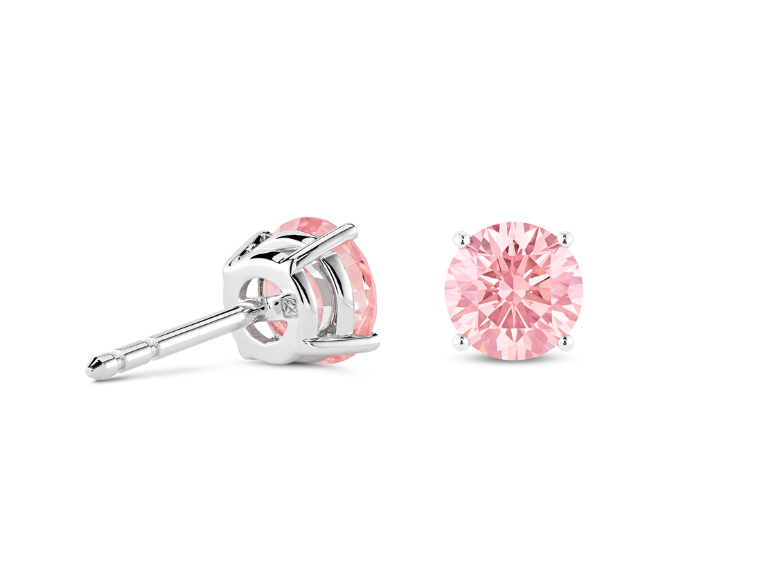 Finest Lab-Grown Diamond 2ct. tw. Round Brilliant Solitaire Studs | Pink