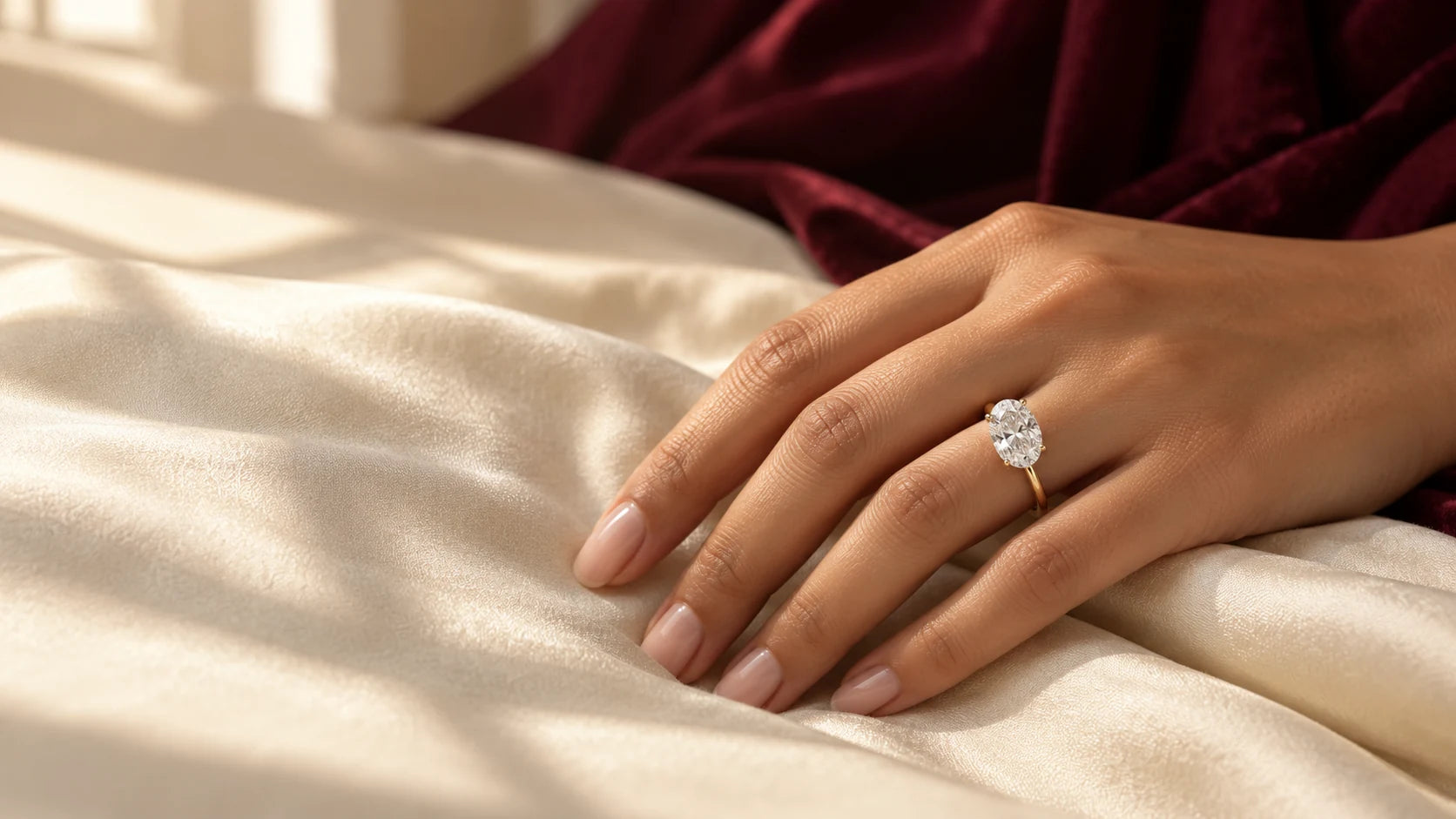 Diamond ring worn on a hand
