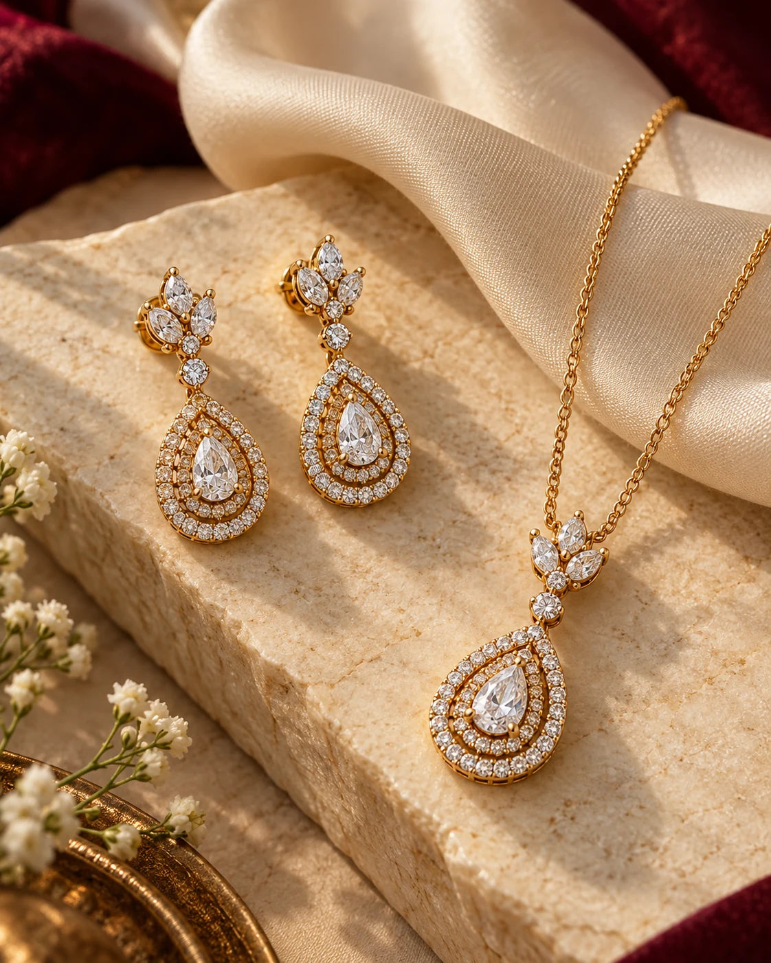Editorial image of diamond earrings and fine jewellery